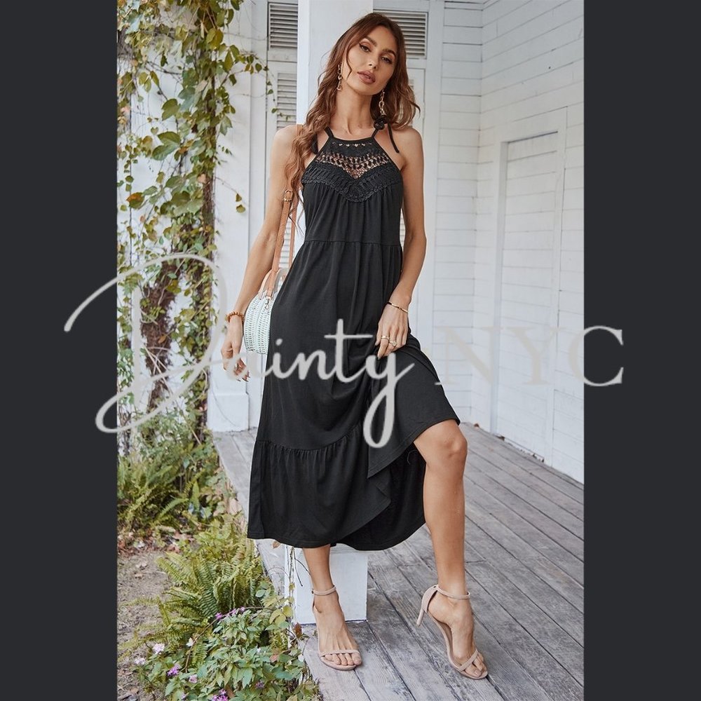 Delicate Crochet Bow Strap Ruffle Tier Dress - Picture 4 of 9